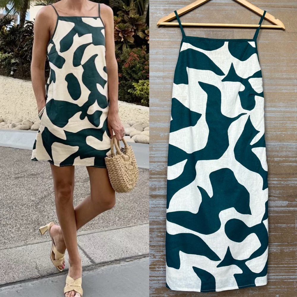 Abercrombie & Fitch Teal and Cream Abstract Slip Dress